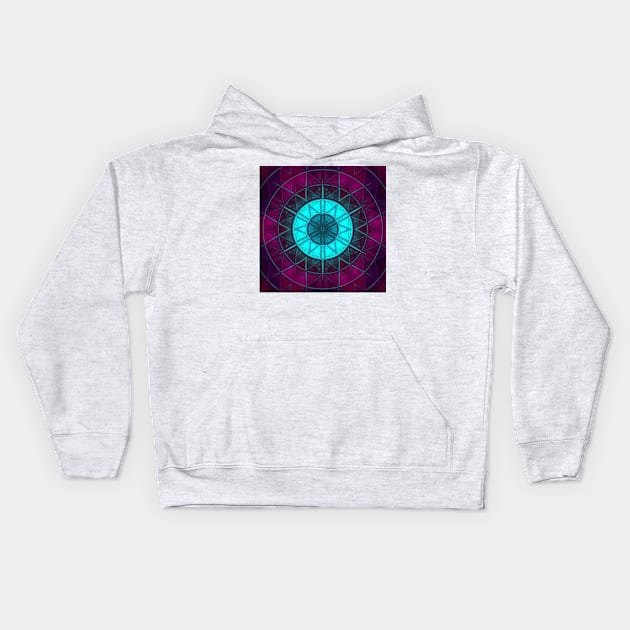 Mosaic Mandala Flower Blue and Purple Kids Hoodie by WormholeOrbital